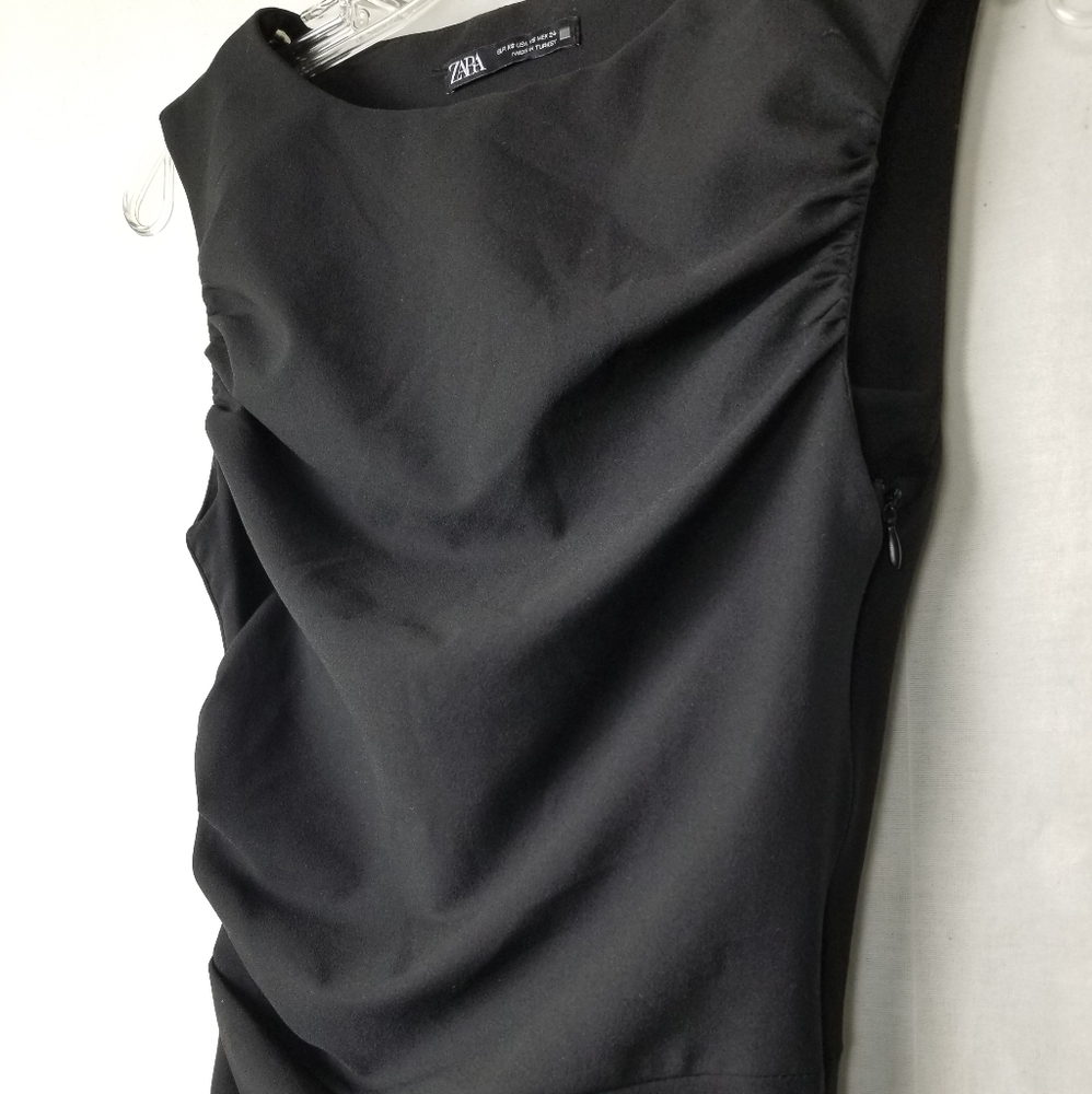 Zara Black Ruched Sides Sleeveless Bodycon Mini Dress Size XS - Picture 6 of 14